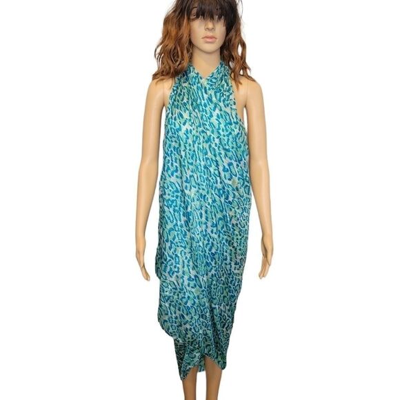 100% Silk Scarf Wrap Blue Leopard Animal Print - Picture 2 of 11